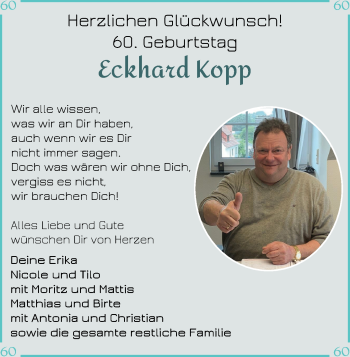 Glückwunschanzeige von Eckhard Kopp von Osterholzer Kreisblatt