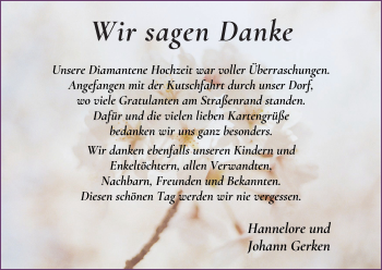 Glückwunschanzeige von Hannelore und Johann Gerken von Wuemme Zeitung