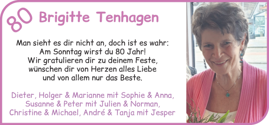 Glückwunschanzeige von Brigitte Tenhagen von WESER-KURIER