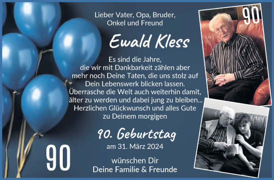 Glückwunschanzeige von Ewald Kless von Osterholzer Kreisblatt
