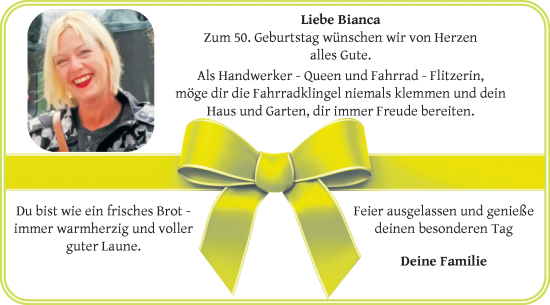 Glückwunschanzeige von Bianca Henche von Wuemme Zeitung