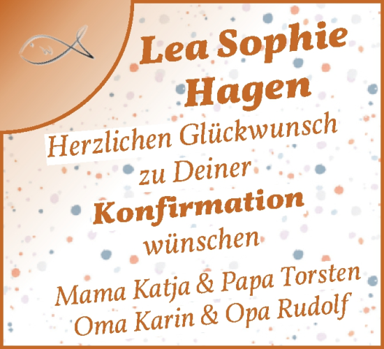 Glückwunschanzeige von Lea Sophie Hagen von WESER-KURIER