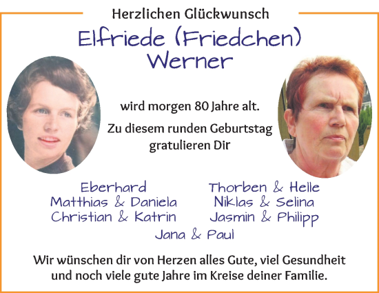 Glückwunschanzeige von Elfriede (Friedchen) Werner von WESER-KURIER