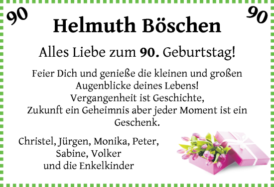 Glückwunschanzeige von Helmuth Böschen von Wuemme Zeitung