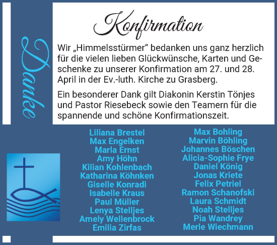 Glückwunschanzeige von Konfirmation  von Osterholzer Kreisblatt