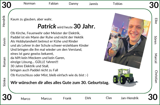 Glückwunschanzeige von Patrick  von Osterholzer Kreisblatt