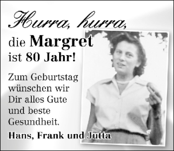 Glückwunschanzeige von Margret  von WESER-KURIER