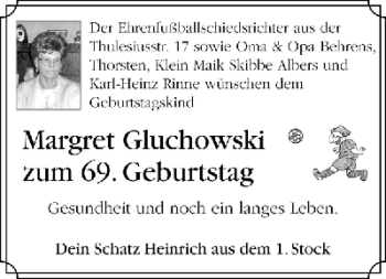 Glückwunschanzeige von Margret Gluchowski von WESER-KURIER