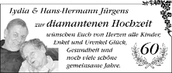 Glückwunschanzeige von Lydia und Hans-Hermann Jürgens von WESER-KURIER