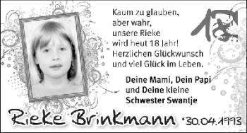 Glückwunschanzeige von Rieke Brinkmann von WESER-KURIER