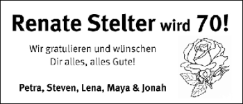 Glückwunschanzeige von Renate Stelter von WESER-KURIER