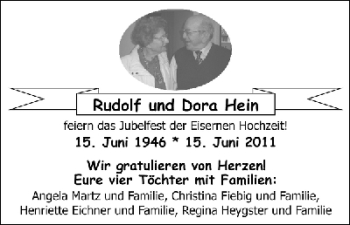 Glückwunschanzeige von Rudolf und Dora Hein von WESER-KURIER