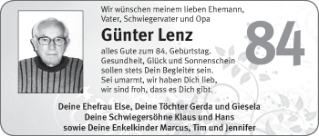 Glückwunschanzeige von Günter Lenz von WESER-KURIER