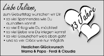 Glückwunschanzeige von Juliane Plate von WESER-KURIER