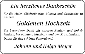 Glückwunschanzeige von Johann und Helga Meyer von WESER-KURIER