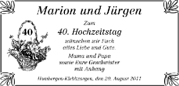 Glückwunschanzeige von Marion und Jürgen  von WESER-KURIER