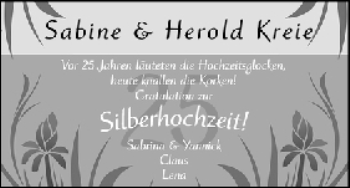 Glückwunschanzeige von Sabine und Herold Kreie von WESER-KURIER