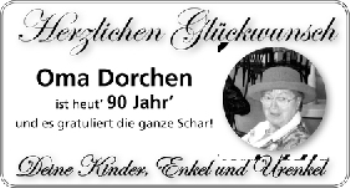 Glückwunschanzeige von Oma Dorchen  von WESER-KURIER