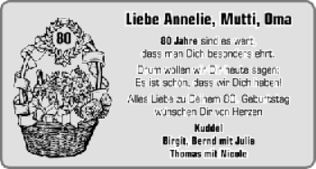 Glückwunschanzeige von Annelie  von WESER-KURIER