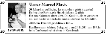 Glückwunschanzeige von Marcel Mack von WESER-KURIER