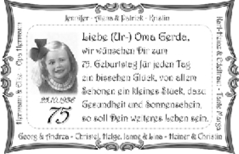 Glückwunschanzeige von Gerda  von WESER-KURIER