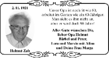 Glückwunschanzeige von Helmut Zab von WESER-KURIER