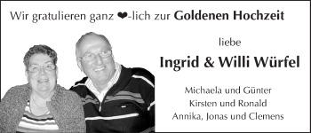 Glückwunschanzeige von Ingrid und Willi Würfel von WESER-KURIER