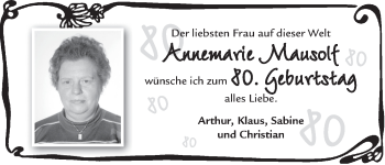 Glückwunschanzeige von Annemarie Mausolf von WESER-KURIER