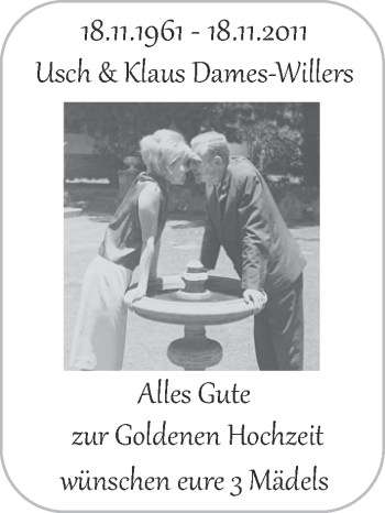 Glückwunschanzeige von Usch und Klaus Dames-Willers von WESER-KURIER