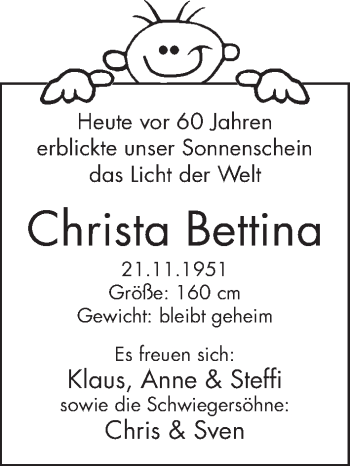 Glückwunschanzeige von Christa Bettina  von WESER-KURIER