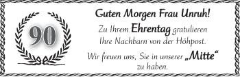 Glückwunschanzeige von Frau  Unruh von WESER-KURIER