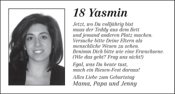 Glückwunschanzeige von Yasmin  von WESER-KURIER