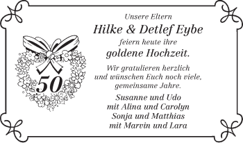 Glückwunschanzeige von Hilke Eybe von WESER-KURIER