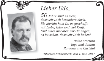 Glückwunschanzeige von Udo  von WESER-KURIER