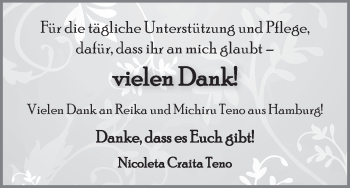Glückwunschanzeige von Nicoleta Craita  Teno von WESER-KURIER