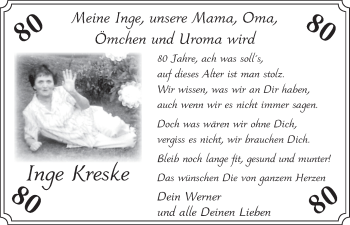 Glückwunschanzeige von Ilse Kreske von WESER-KURIER