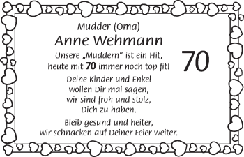 Glückwunschanzeige von Anne Wehmann von WESER-KURIER