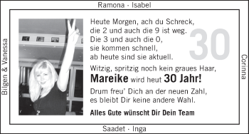 Glückwunschanzeige von Mareike  von WESER-KURIER