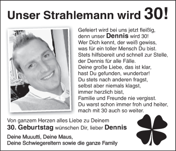 Glückwunschanzeige von Dennis  von WESER-KURIER