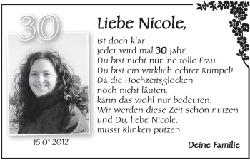 Glückwunschanzeige von Nicole  von WESER-KURIER