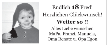 Glückwunschanzeige von Fredi  von WESER-KURIER