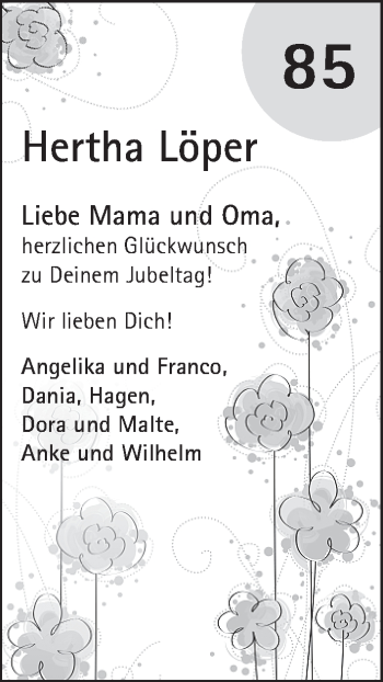 Glückwunschanzeige von Hertha Löper von WESER-KURIER
