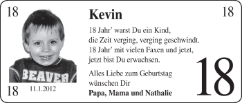 Glückwunschanzeige von Kevin  von WESER-KURIER
