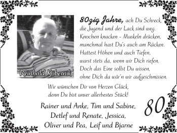 Glückwunschanzeige von Reinhold Köbernik von WESER-KURIER