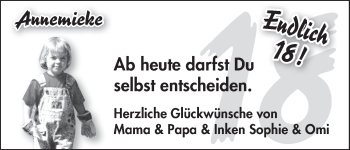 Glückwunschanzeige von Annemieke  von WESER-KURIER
