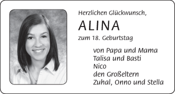 Glückwunschanzeige von Alina  von WESER-KURIER
