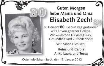 Glückwunschanzeige von Elisabeth Zech von WESER-KURIER