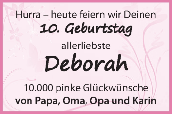Glückwunschanzeige von Deborah  von WESER-KURIER