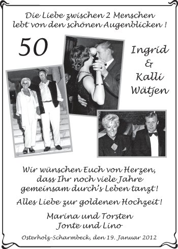 Glückwunschanzeige von Ingrid und Kalli Wätjen von WESER-KURIER