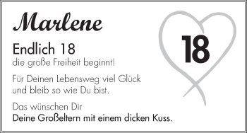 Glückwunschanzeige von Marlene  von WESER-KURIER